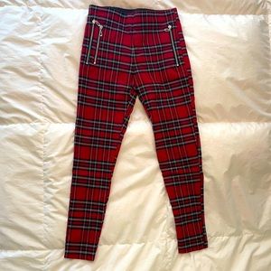 Red plaid pants from Zara with zipper detail (Medium)